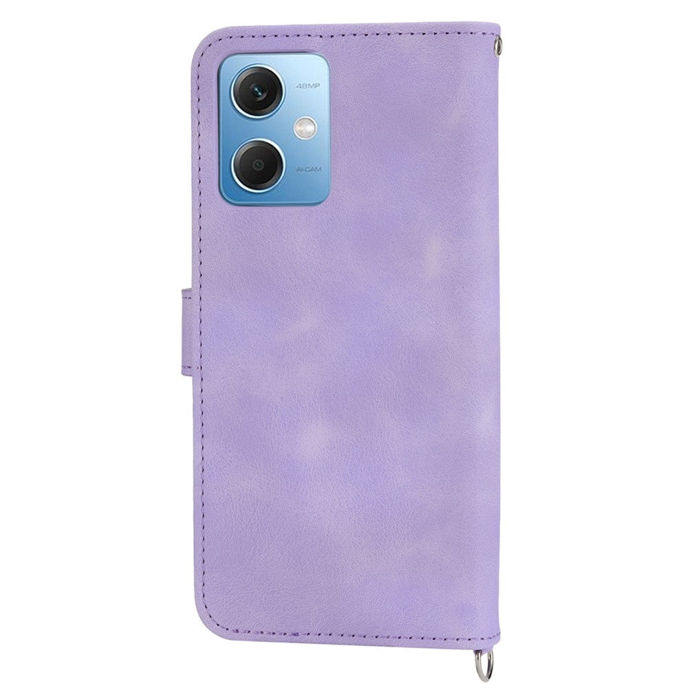 Xiaomi Redmi Note 12 5G (Global) / (Indien) / (Kina) / Poco X5 5G-mobilcover med hudvenlig overflade, prægede blomster, stativ, læderpung med håndledsrem og skulderrem