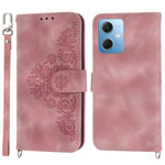 Xiaomi Redmi Note 12 5G (Global) / (Indien) / (Kina) / Poco X5 5G-mobilcover med hudvenlig overflade, prægede blomster, stativ, læderpung med håndledsrem og skulderrem