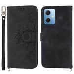 Xiaomi Redmi Note 12 5G (Global) / (Indien) / (Kina) / Poco X5 5G Mobilskal med hudkänsla, präglade blommor, stativ, läderplånbok med handledsrem och axelrem