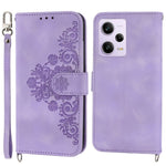 For Xiaomi Redmi Note 12 Pro 5G  / Note 12 Pro Speed 5G / Poco X5 Pro 5G Wallet Phone Cover Skin-touch Feeling Imprinted Flowers Stand Leather Case with Wrist Strap and Shoulder Strap
