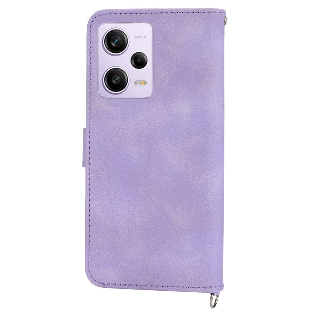 For Xiaomi Redmi Note 12 Pro 5G  / Note 12 Pro Speed 5G / Poco X5 Pro 5G Wallet Phone Cover Skin-touch Feeling Imprinted Flowers Stand Leather Case with Wrist Strap and Shoulder Strap