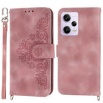 For Xiaomi Redmi Note 12 Pro 5G  / Note 12 Pro Speed 5G / Poco X5 Pro 5G Wallet Phone Cover Skin-touch Feeling Imprinted Flowers Stand Leather Case with Wrist Strap and Shoulder Strap