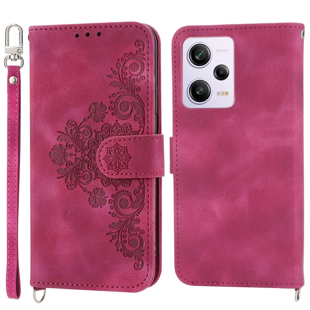 For Xiaomi Redmi Note 12 Pro 5G  / Note 12 Pro Speed 5G / Poco X5 Pro 5G Wallet Phone Cover Skin-touch Feeling Imprinted Flowers Stand Leather Case with Wrist Strap and Shoulder Strap