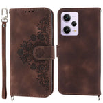For Xiaomi Redmi Note 12 Pro 5G  / Note 12 Pro Speed 5G / Poco X5 Pro 5G Wallet Phone Cover Skin-touch Feeling Imprinted Flowers Stand Leather Case with Wrist Strap and Shoulder Strap