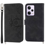 For Xiaomi Redmi Note 12 Pro 5G  / Note 12 Pro Speed 5G / Poco X5 Pro 5G Wallet Phone Cover Skin-touch Feeling Imprinted Flowers Stand Leather Case with Wrist Strap and Shoulder Strap