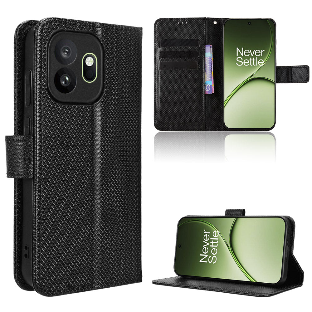 For OnePlus 15T 5G Leather Wallet Case with Strap Diamond Texture Phone Cover