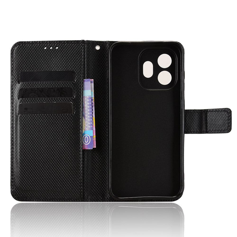 For OnePlus 15T 5G Leather Wallet Case with Strap Diamond Texture Phone Cover