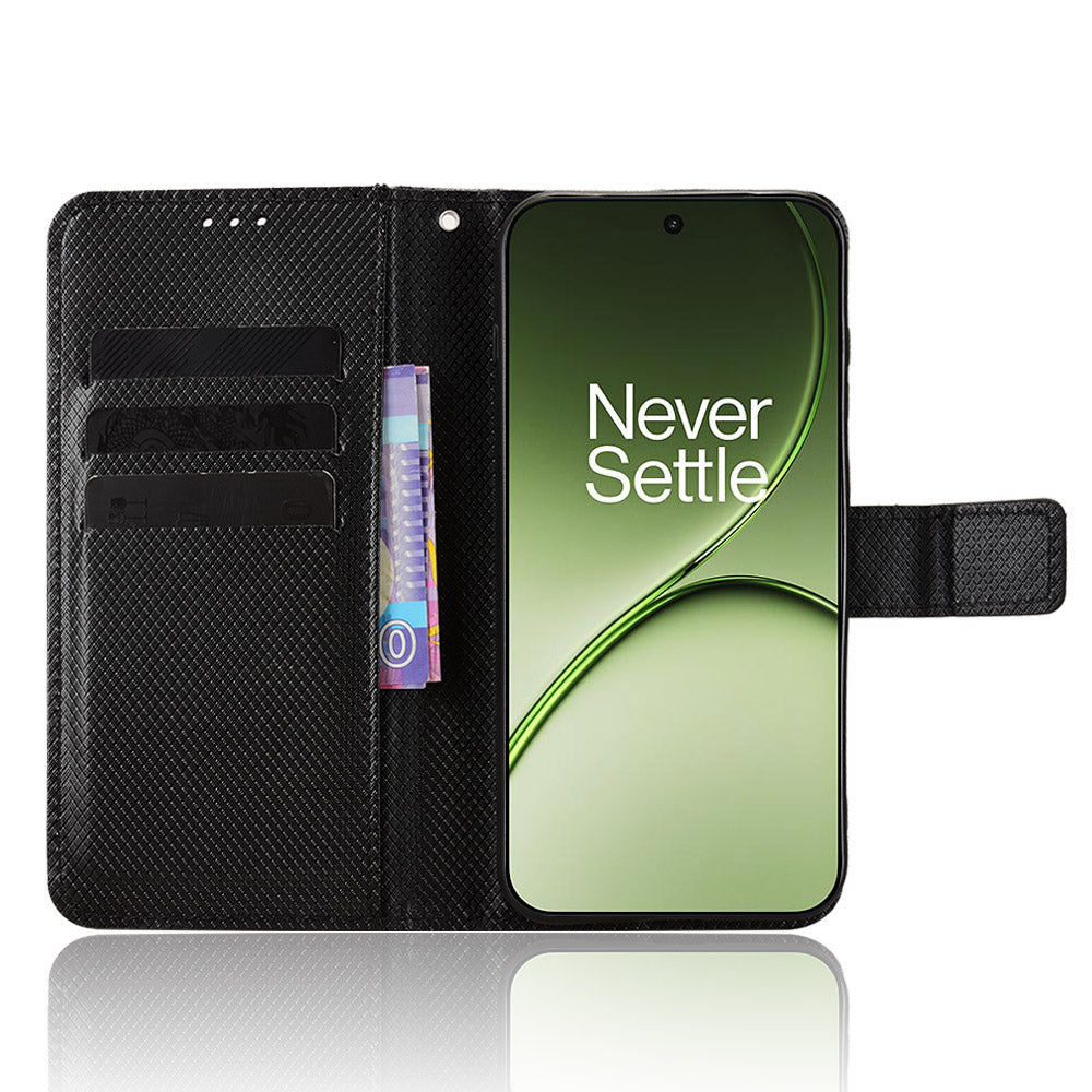 For OnePlus 15T 5G Leather Wallet Case with Strap Diamond Texture Phone Cover