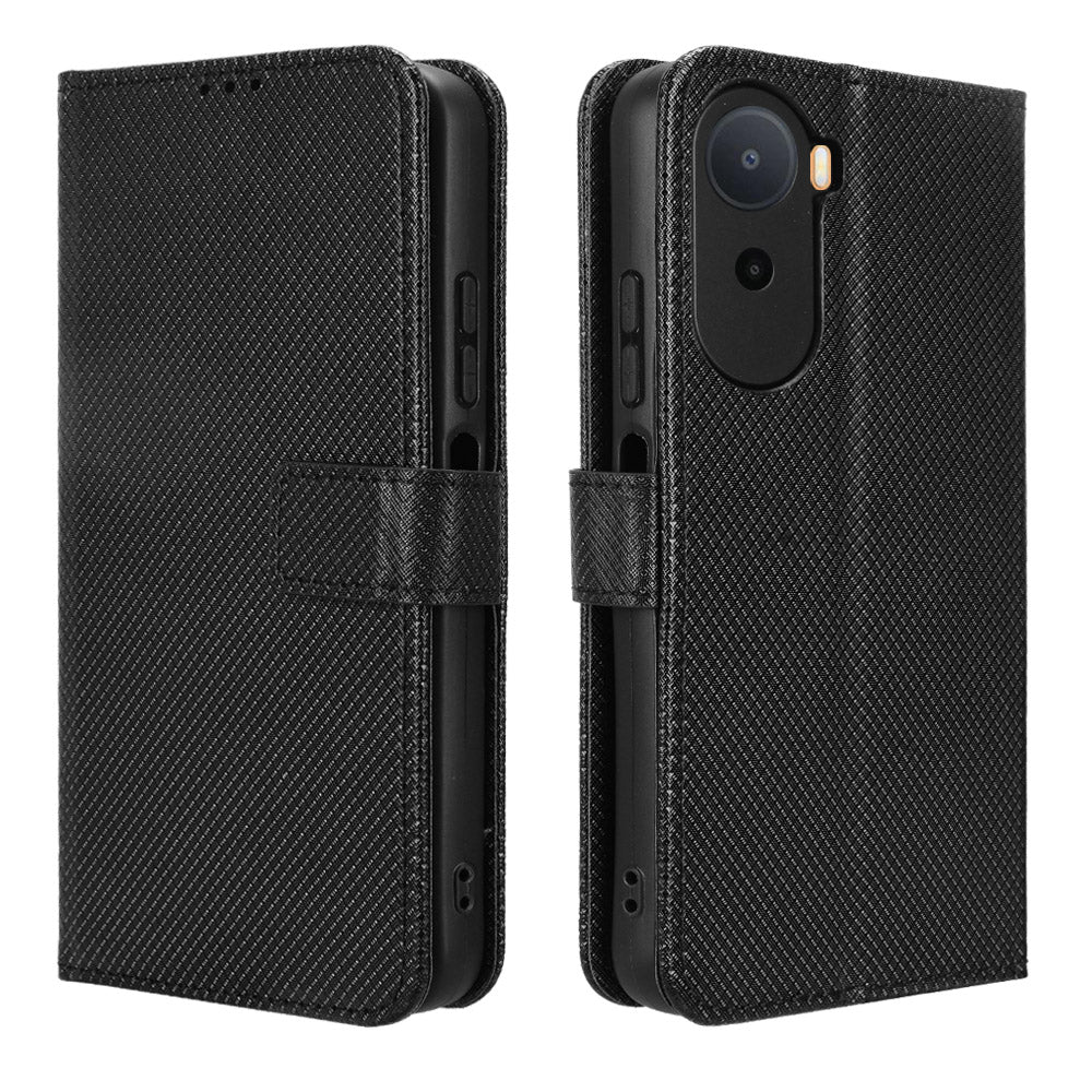 Leather Wallet Case for Xiaomi Poco C85x 5G / Poco C81 4G / Poco C81 Pro 4G / Redmi A7 Pro 4G (171.56mm) / Redmi A7 Pro 5G with Strap Diamond Texture Phone Cover