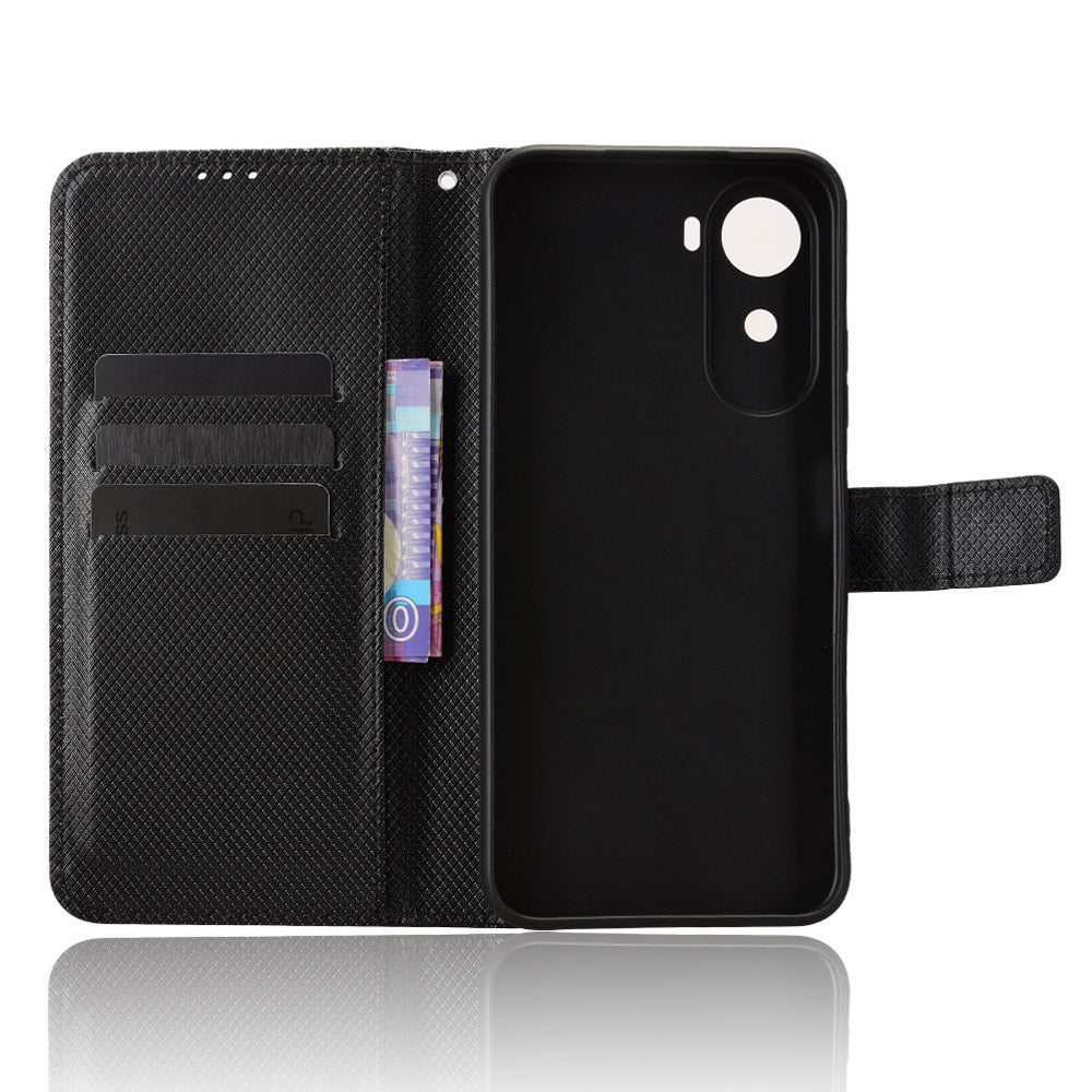 Leather Wallet Case for Xiaomi Poco C85x 5G / Poco C81 4G / Poco C81 Pro 4G / Redmi A7 Pro 4G (171.56mm) / Redmi A7 Pro 5G with Strap Diamond Texture Phone Cover