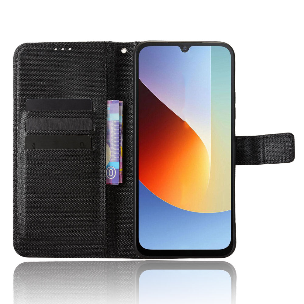 Leather Wallet Case for Xiaomi Poco C85x 5G / Poco C81 4G / Poco C81 Pro 4G / Redmi A7 Pro 4G (171.56mm) / Redmi A7 Pro 5G with Strap Diamond Texture Phone Cover