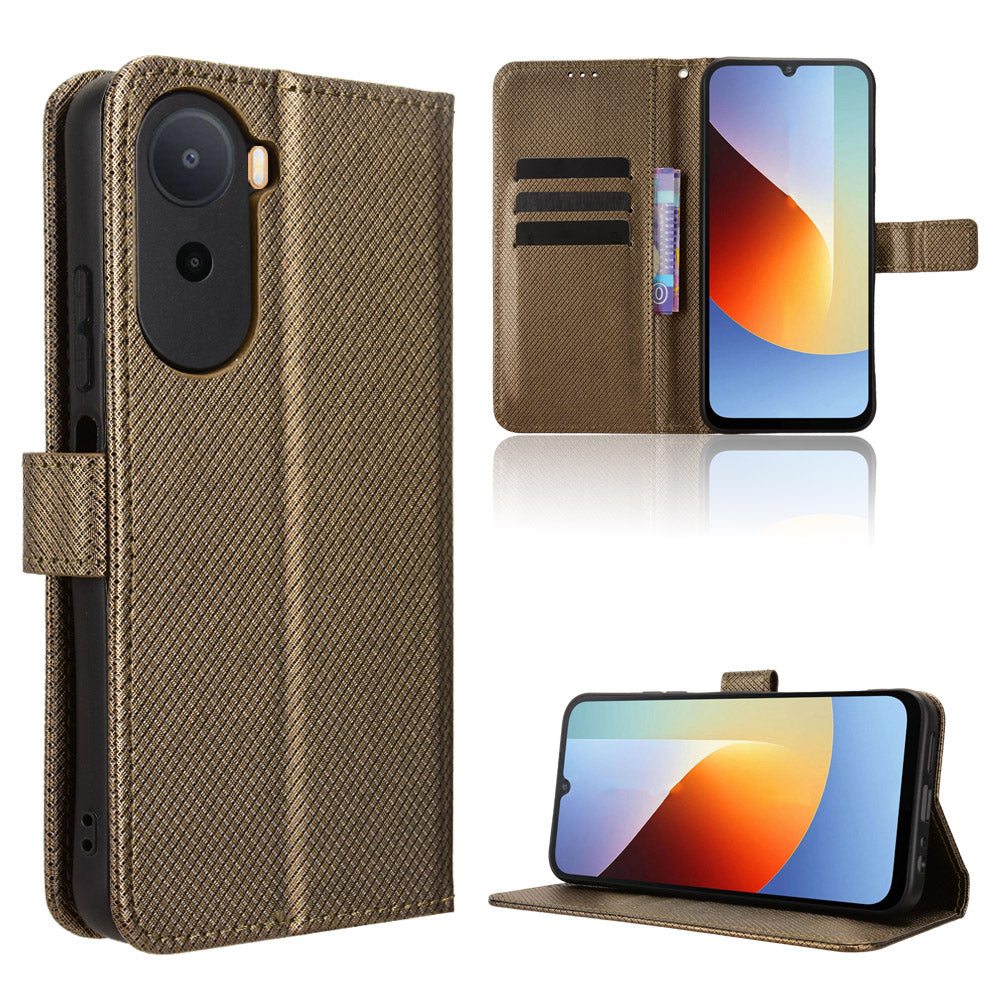 Leather Wallet Case for Xiaomi Poco C85x 5G / Poco C81 4G / Poco C81 Pro 4G / Redmi A7 Pro 4G (171.56mm) / Redmi A7 Pro 5G with Strap Diamond Texture Phone Cover