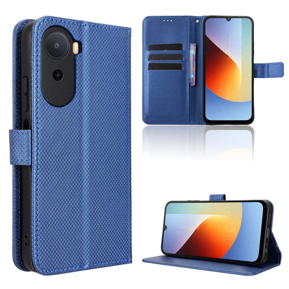 Leather Wallet Case for Xiaomi Poco C85x 5G / Poco C81 4G / Poco C81 Pro 4G / Redmi A7 Pro 4G (171.56mm) / Redmi A7 Pro 5G with Strap Diamond Texture Phone Cover