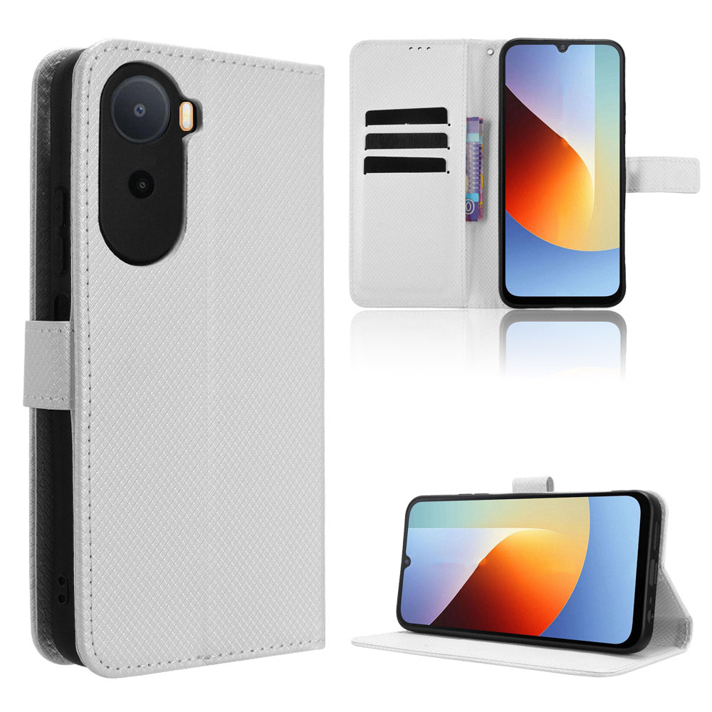Leather Wallet Case for Xiaomi Poco C85x 5G / Poco C81 4G / Poco C81 Pro 4G / Redmi A7 Pro 4G (171.56mm) / Redmi A7 Pro 5G with Strap Diamond Texture Phone Cover