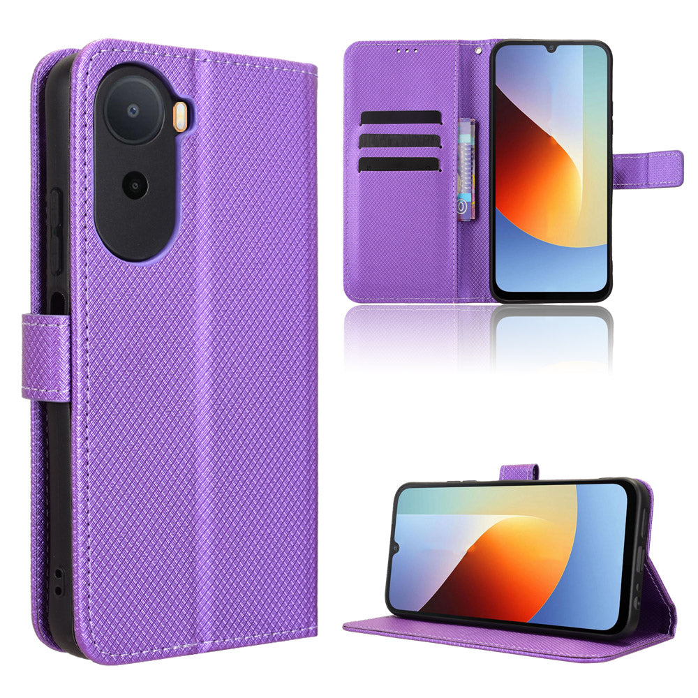Leather Wallet Case for Xiaomi Poco C85x 5G / Poco C81 4G / Poco C81 Pro 4G / Redmi A7 Pro 4G (171.56mm) / Redmi A7 Pro 5G with Strap Diamond Texture Phone Cover