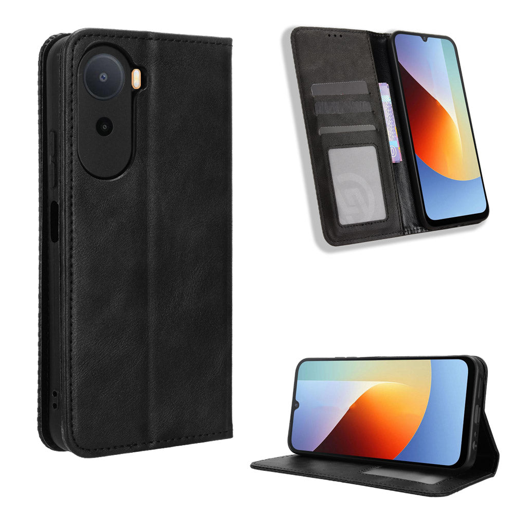 Leather Case for Xiaomi Poco C85x 5G / Poco C81 4G / Poco C81 Pro 4G / Redmi A7 Pro 4G (171.56mm) / Redmi A7 Pro 5G Wallet Stand Retro Texture Phone Cover