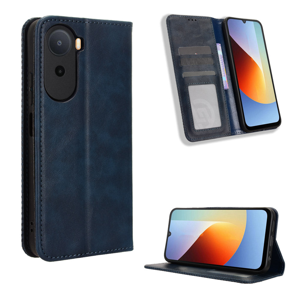 Leather Case for Xiaomi Poco C85x 5G / Poco C81 4G / Poco C81 Pro 4G / Redmi A7 Pro 4G (171.56mm) / Redmi A7 Pro 5G Wallet Stand Retro Texture Phone Cover