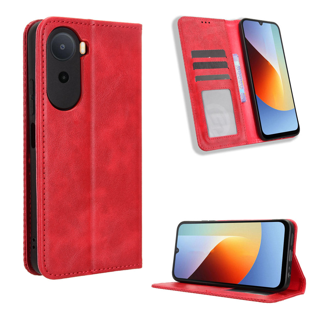 Läderfodral till Xiaomi Poco C85x 5G / Poco C81 4G / Poco C81 Pro 4G / Redmi A7 Pro 4G (171.56mm) / Redmi A7 Pro 5G Plånboksfodral med retrotextur, mobilskal