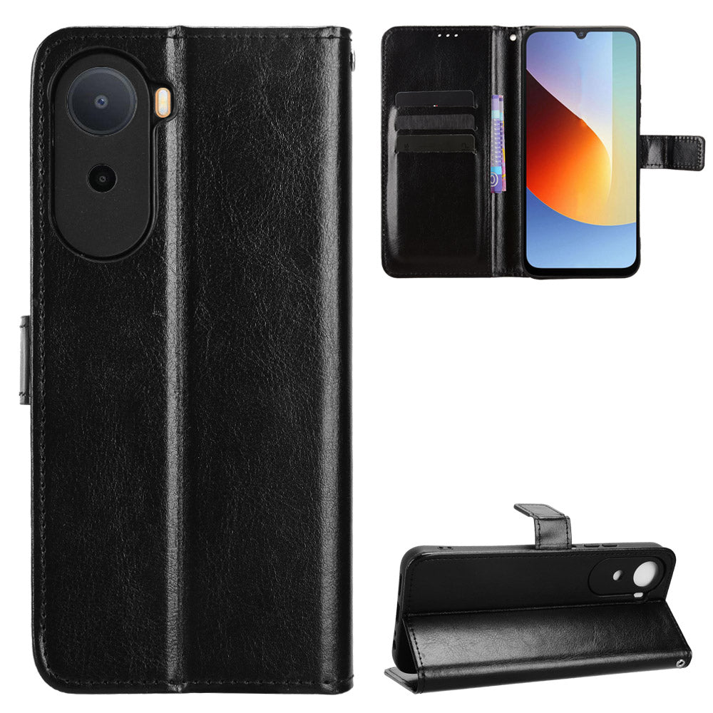 Läderfodral med rem för Xiaomi Poco C85x 5G / Poco C81 4G / Poco C81 Pro 4G / Redmi A7 Pro 4G (171.56mm) / Redmi A7 Pro 5G Crazy Horse Texture Phone Plånboksfodral