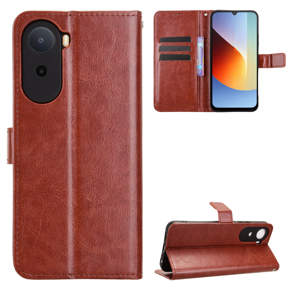 Läderfodral med rem för Xiaomi Poco C85x 5G / Poco C81 4G / Poco C81 Pro 4G / Redmi A7 Pro 4G (171.56mm) / Redmi A7 Pro 5G Crazy Horse Texture Phone Plånboksfodral