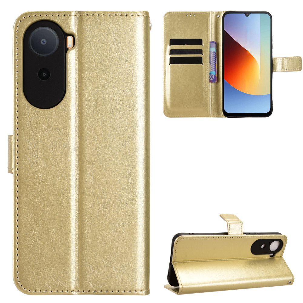 Läderfodral med rem för Xiaomi Poco C85x 5G / Poco C81 4G / Poco C81 Pro 4G / Redmi A7 Pro 4G (171.56mm) / Redmi A7 Pro 5G Crazy Horse Texture Phone Plånboksfodral