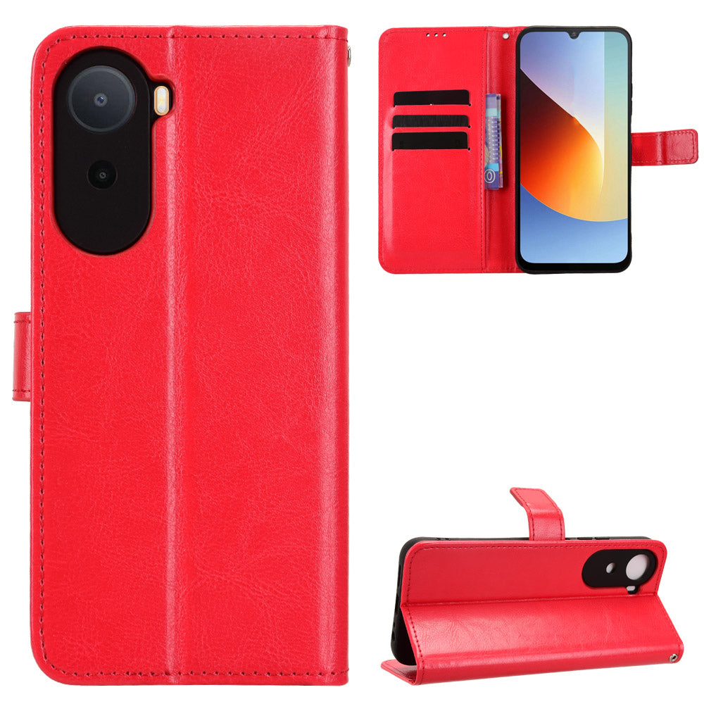 Läderfodral med rem för Xiaomi Poco C85x 5G / Poco C81 4G / Poco C81 Pro 4G / Redmi A7 Pro 4G (171.56mm) / Redmi A7 Pro 5G Crazy Horse Texture Phone Plånboksfodral