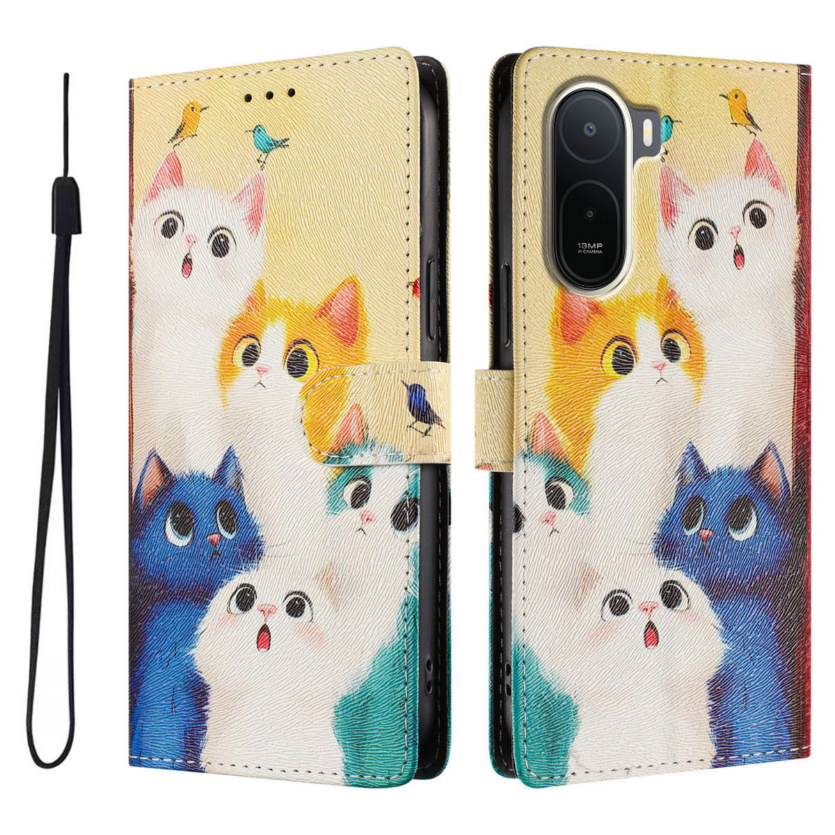For Xiaomi Redmi A7 Pro 4G (171.56mm) / Poco C85x 5G Case Pattern Print PU Leather Wallet Phone Cover with Wrist Strap