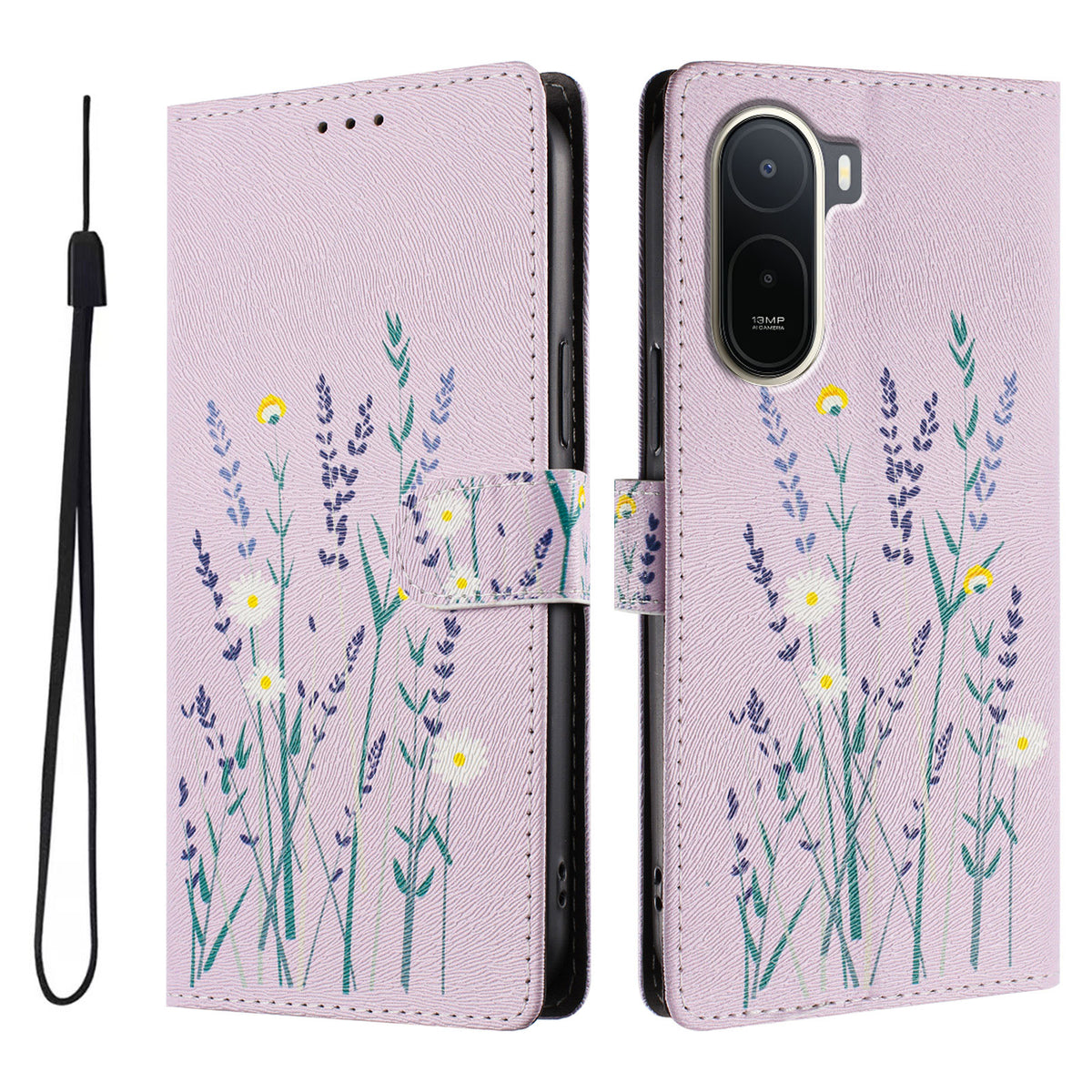 For Xiaomi Redmi A7 Pro 4G (171.56mm) / Poco C85x 5G Case Pattern Print PU Leather Wallet Phone Cover with Wrist Strap