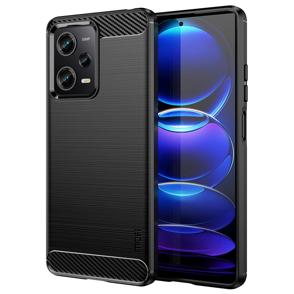 MOFI JK TPU Series-1 for Xiaomi Redmi Note 12 Pro+ 5G Carbon Fiber Texture Flexible TPU Case Anti-scratch Brushed Phone Back Cover