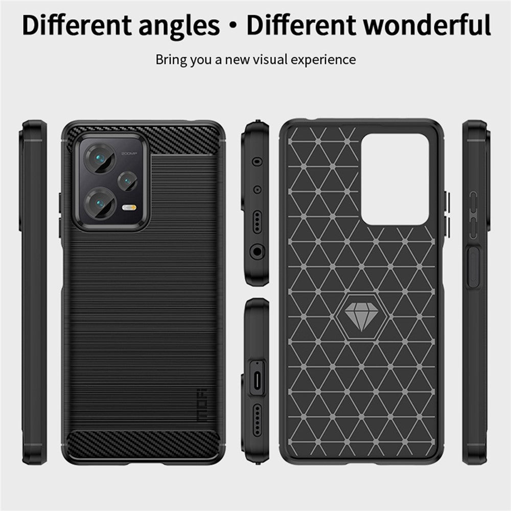 MOFI JK TPU Series-1 for Xiaomi Redmi Note 12 Pro+ 5G Carbon Fiber Texture Flexible TPU Case Anti-scratch Brushed Phone Back Cover