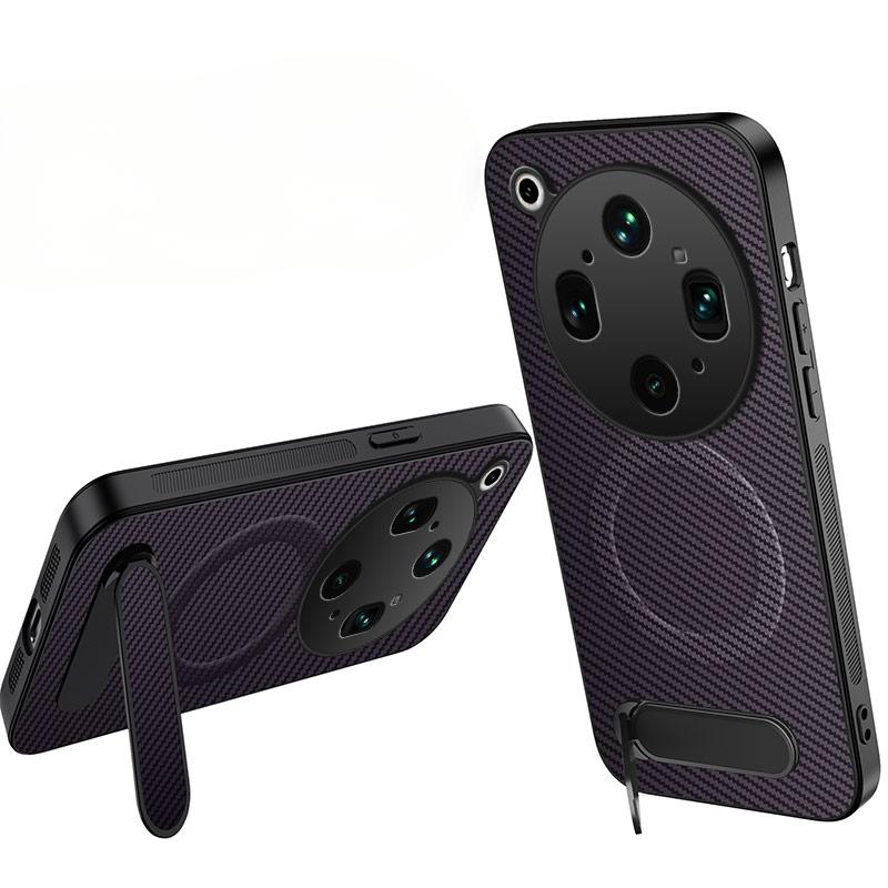 WANLONFENG Magnetiskt Skal För Oppo Find X9 Ultra 5G QT-serien Stativ Kolfiberstruktur PC TPU mobilskal