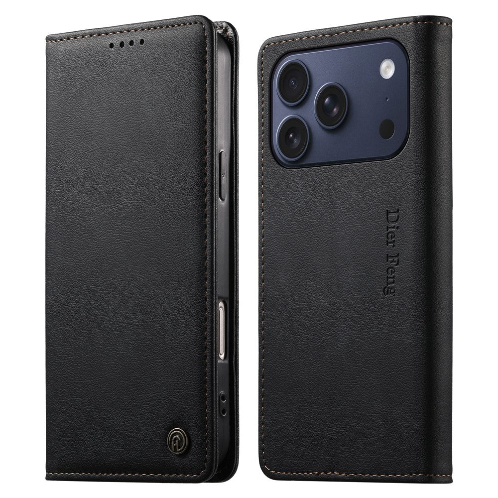 DIERFENG DF-019 for iPhone 18 Pro / 17 Pro Leather Wallet Case Card Slots RFID Blocking Magnetic Flip Cover