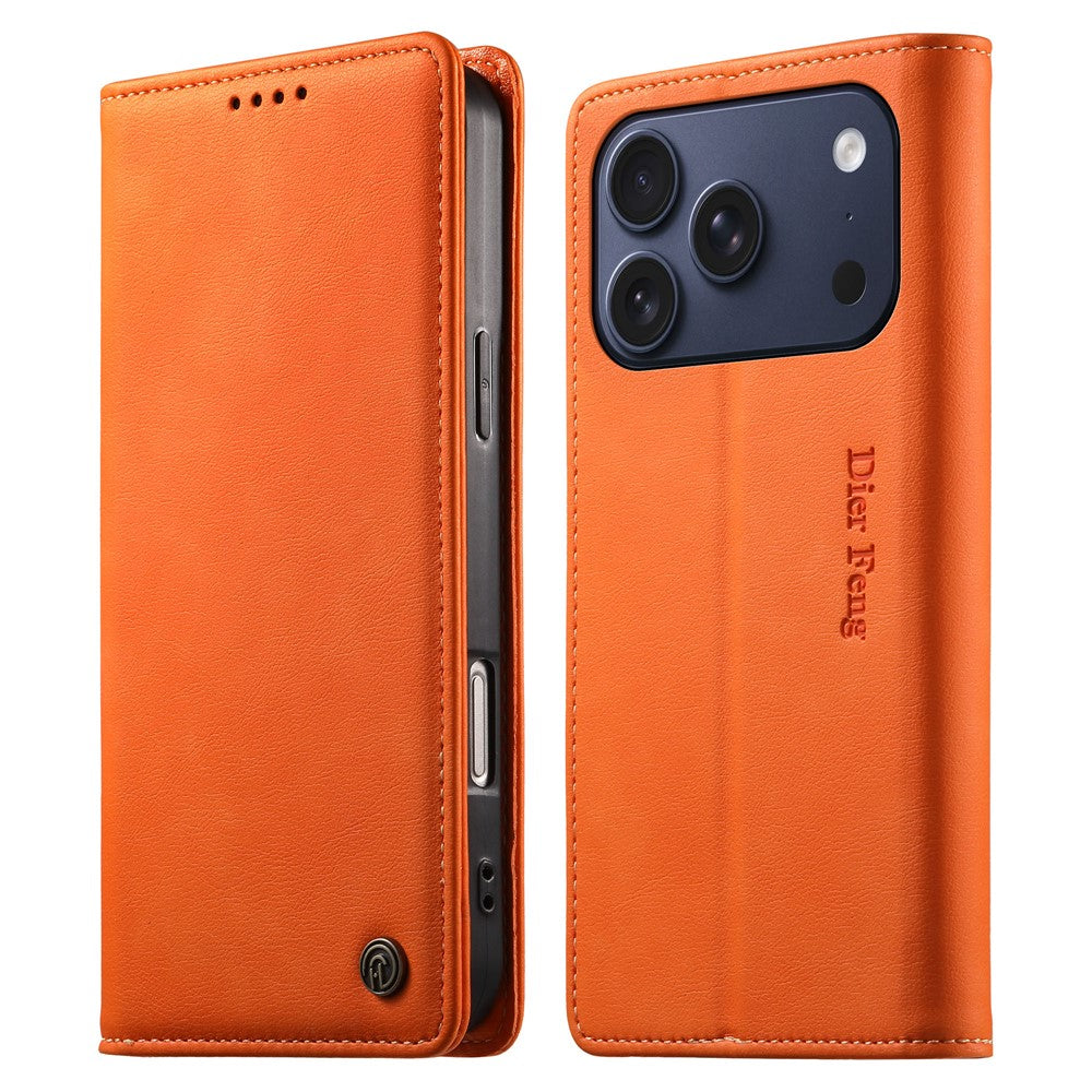 DIERFENG DF-019 for iPhone 18 Pro / 17 Pro Leather Wallet Case Card Slots RFID Blocking Magnetic Flip Cover