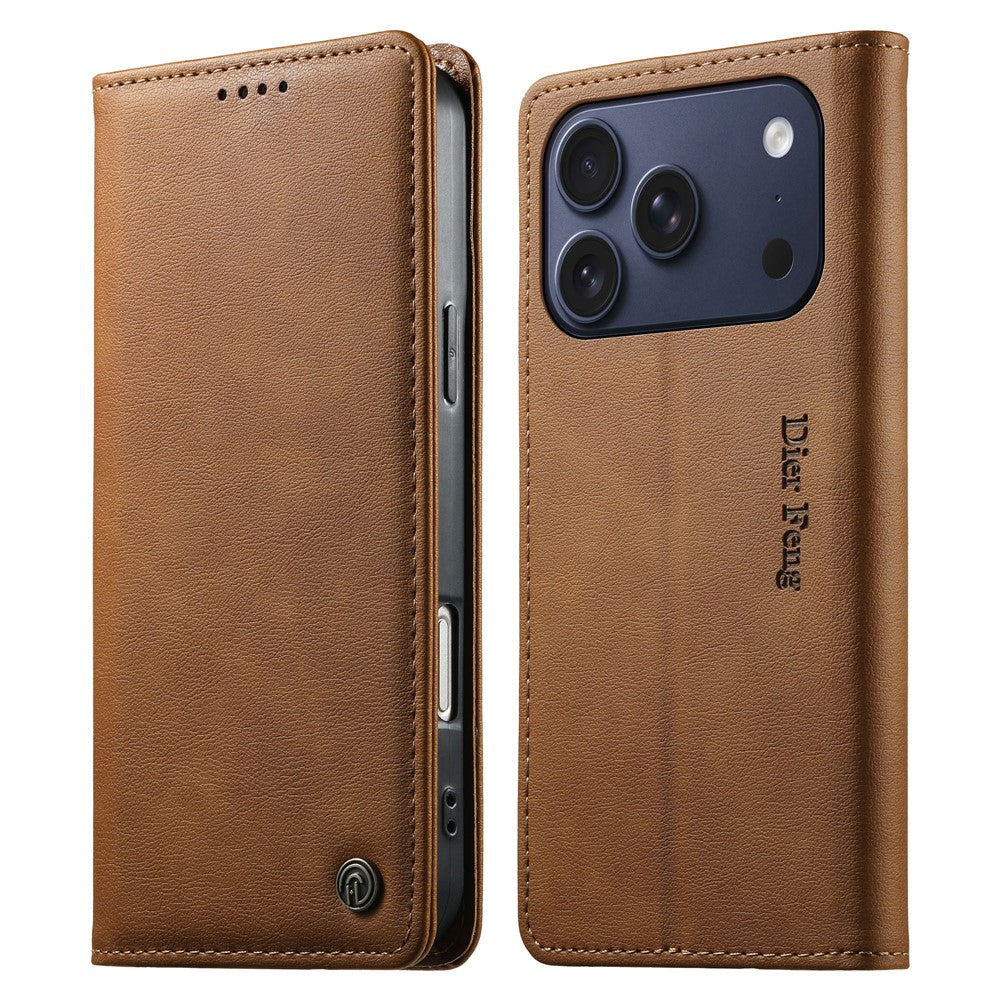DIERFENG DF-019 for iPhone 18 Pro / 17 Pro Leather Wallet Case Card Slots RFID Blocking Magnetic Flip Cover