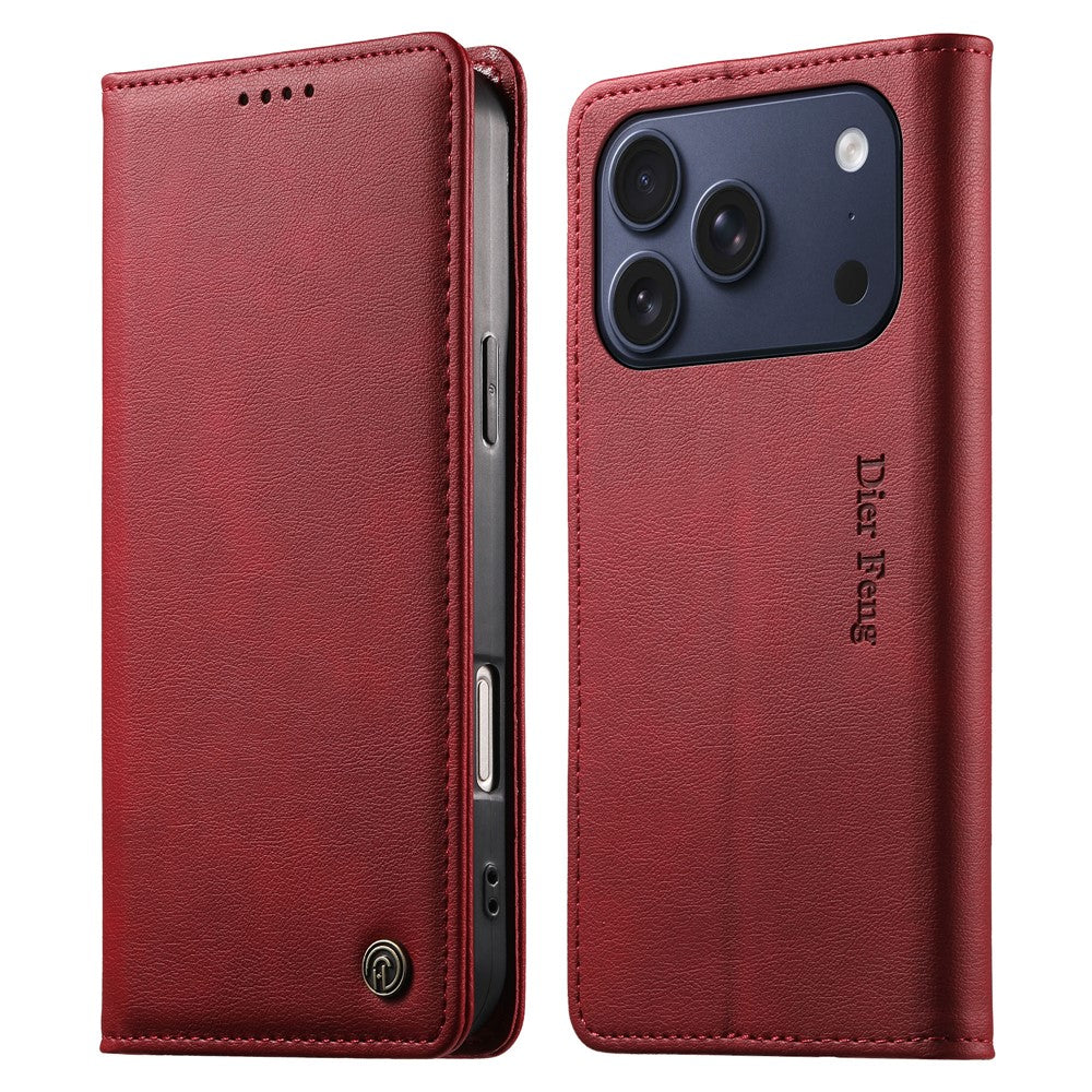 DIERFENG DF-019 for iPhone 18 Pro / 17 Pro Leather Wallet Case Card Slots RFID Blocking Magnetic Flip Cover
