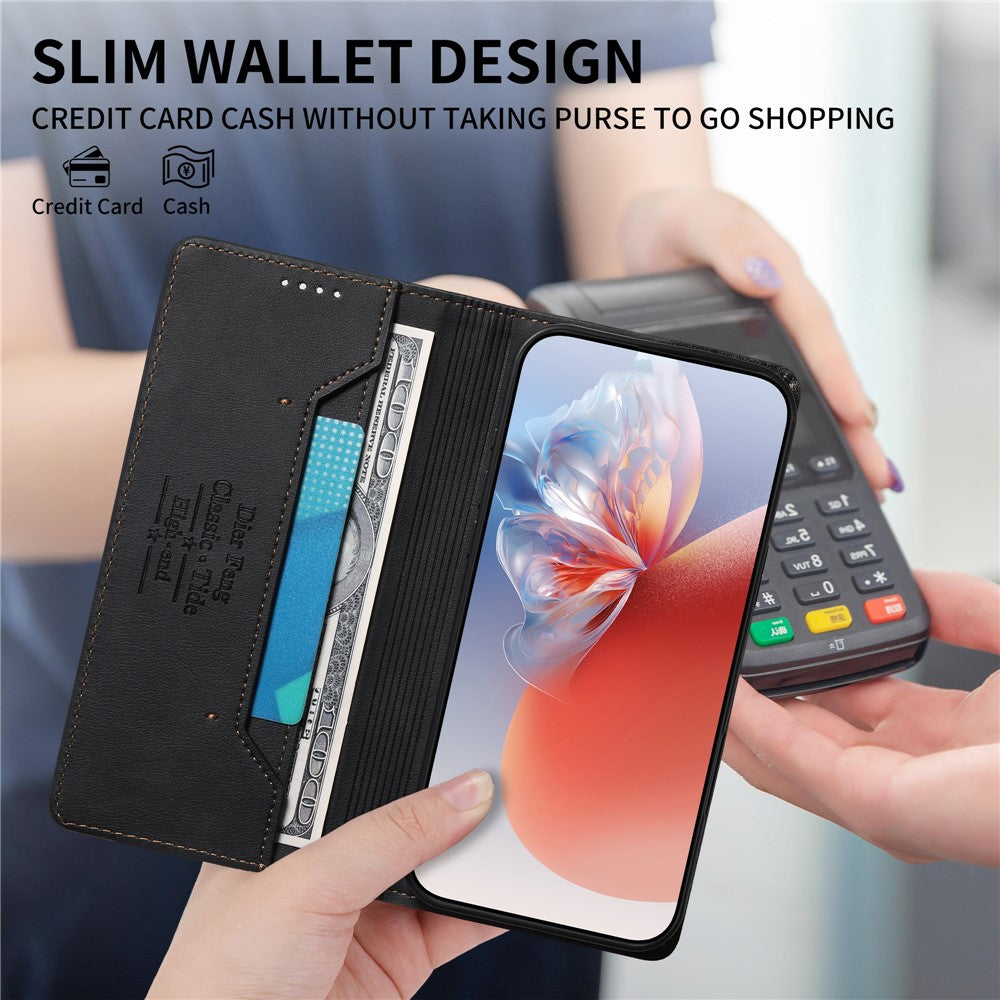 DIERFENG DF-019 til iPhone 18 Pro Max / 17 Pro Max Læderpung Etui Kortlommer RFID-Blokering Magnetisk Flip Cover
