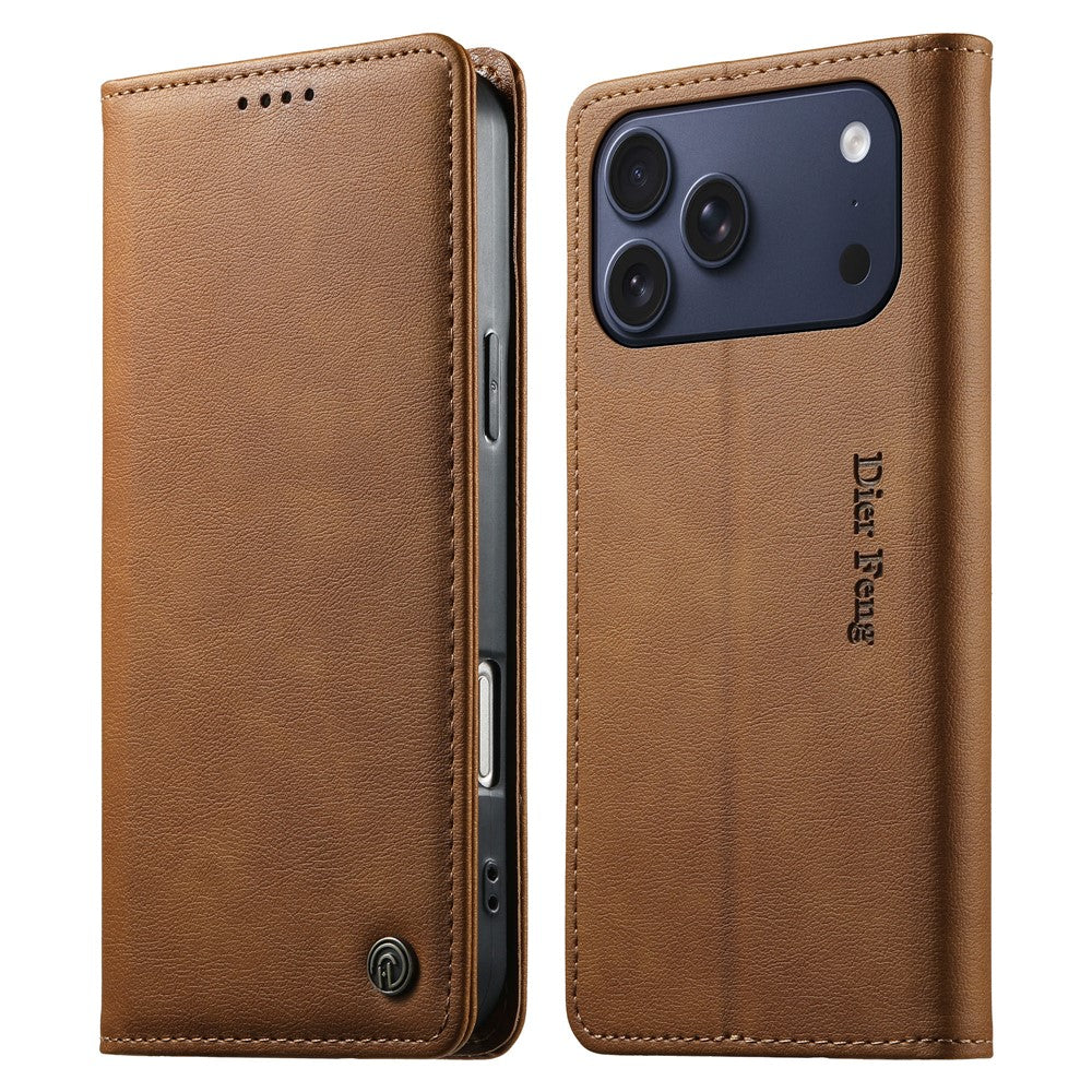 DIERFENG DF-019 til iPhone 18 Pro Max / 17 Pro Max Læderpung Etui Kortlommer RFID-Blokering Magnetisk Flip Cover