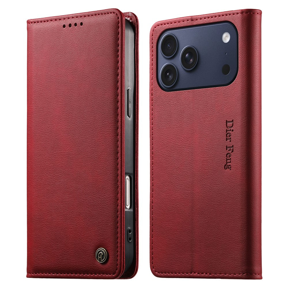 DIERFENG DF-019 til iPhone 18 Pro Max / 17 Pro Max Læderpung Etui Kortlommer RFID-Blokering Magnetisk Flip Cover