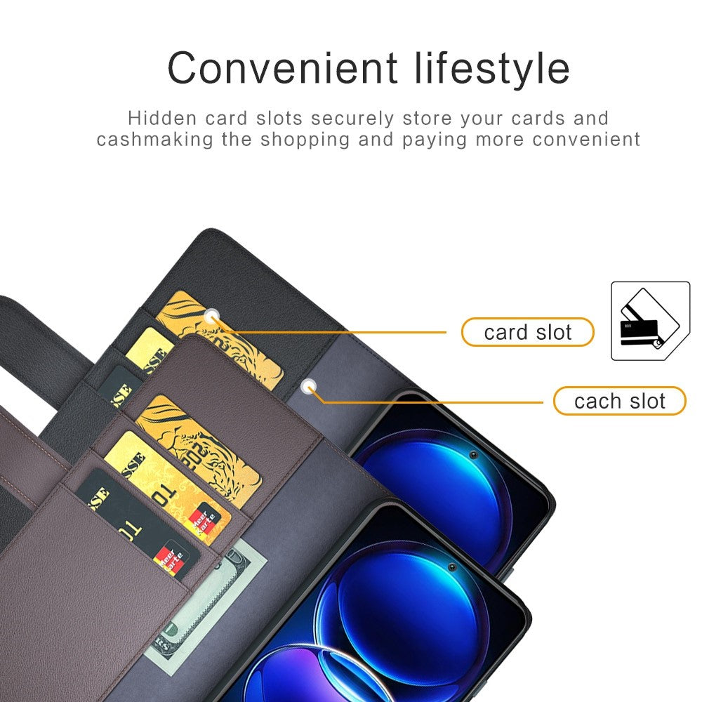Xiaomi Redmi Note 12 5G (Global) / (Indien) / (Kina) / Poco X5 5G-skal i äkta splitläder med plånbok
