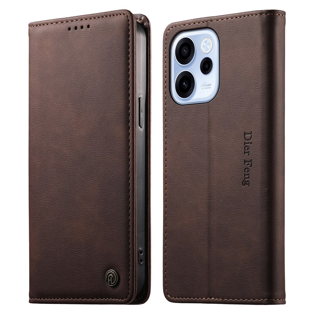 DIERFENG DF-019 för Oppo Reno15 F 5G Läderplånboksfodral Magnetiskt Flipfodral med Kortplatser RFID-blockering