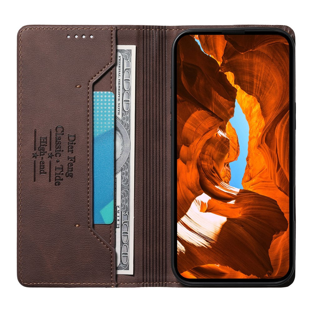 DIERFENG DF-019 för Oppo Reno15 F 5G Läderplånboksfodral Magnetiskt Flipfodral med Kortplatser RFID-blockering