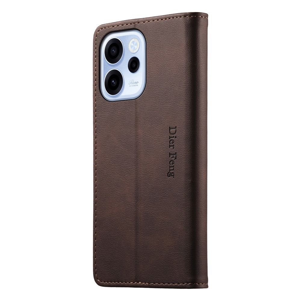 DIERFENG DF-019 för Oppo Reno15 F 5G Läderplånboksfodral Magnetiskt Flipfodral med Kortplatser RFID-blockering