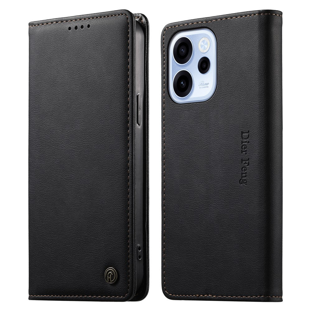 DIERFENG DF-019 för Oppo Reno15 F 5G Läderplånboksfodral Magnetiskt Flipfodral med Kortplatser RFID-blockering