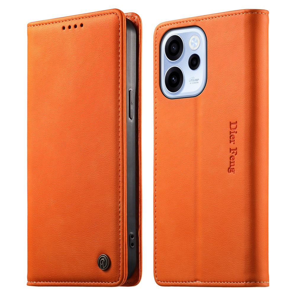 DIERFENG DF-019 för Oppo Reno15 F 5G Läderplånboksfodral Magnetiskt Flipfodral med Kortplatser RFID-blockering