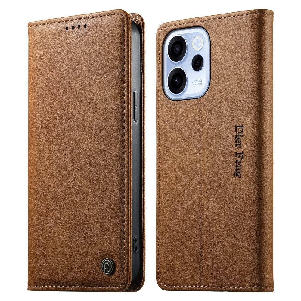 DIERFENG DF-019 för Oppo Reno15 F 5G Läderplånboksfodral Magnetiskt Flipfodral med Kortplatser RFID-blockering