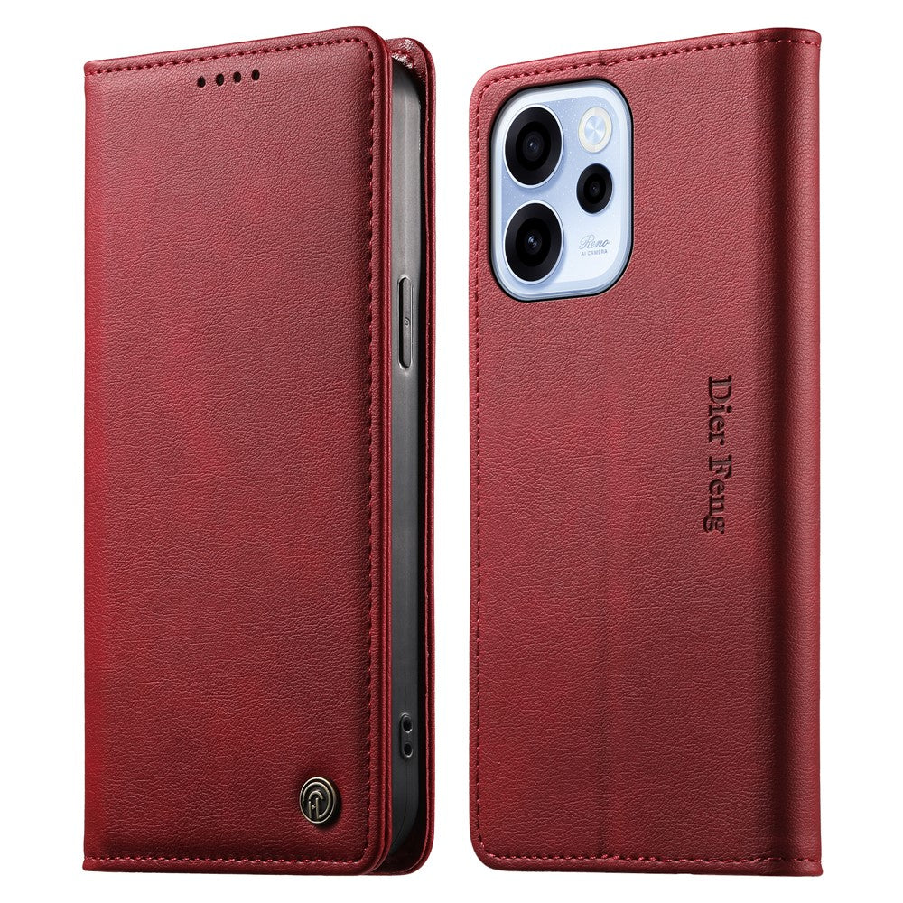 DIERFENG DF-019 för Oppo Reno15 F 5G Läderplånboksfodral Magnetiskt Flipfodral med Kortplatser RFID-blockering