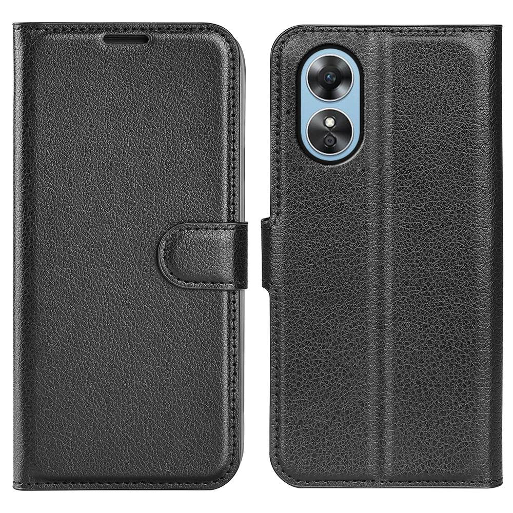 For Oppo A17 4G / A17k 4G PU Leather Stand Wallet Cell Phone Cover Flip Anti-dust Litchi Texture Phone Case