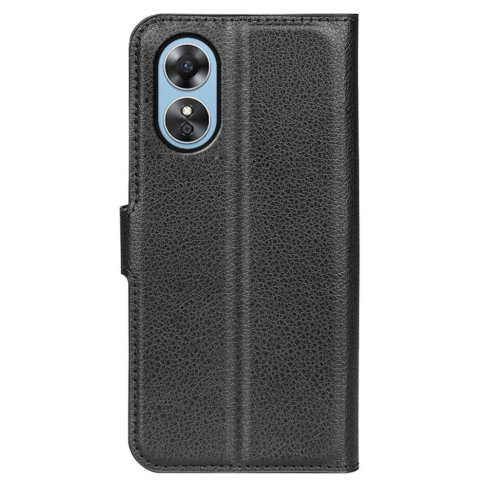 For Oppo A17 4G / A17k 4G PU Leather Stand Wallet Cell Phone Cover Flip Anti-dust Litchi Texture Phone Case
