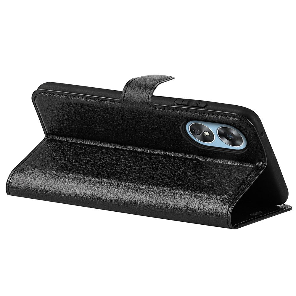 For Oppo A17 4G / A17k 4G PU Leather Stand Wallet Cell Phone Cover Flip Anti-dust Litchi Texture Phone Case