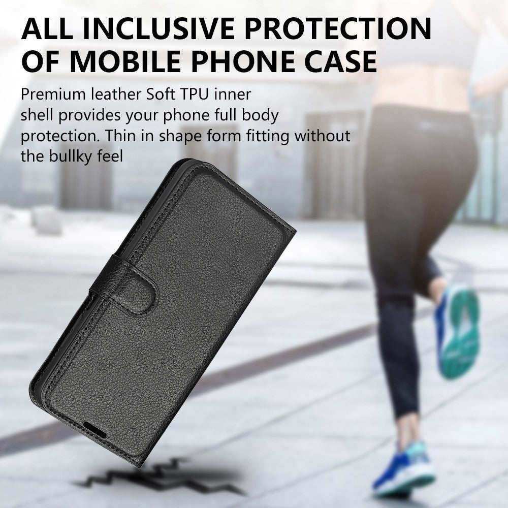 For Oppo A17 4G / A17k 4G PU Leather Stand Wallet Cell Phone Cover Flip Anti-dust Litchi Texture Phone Case